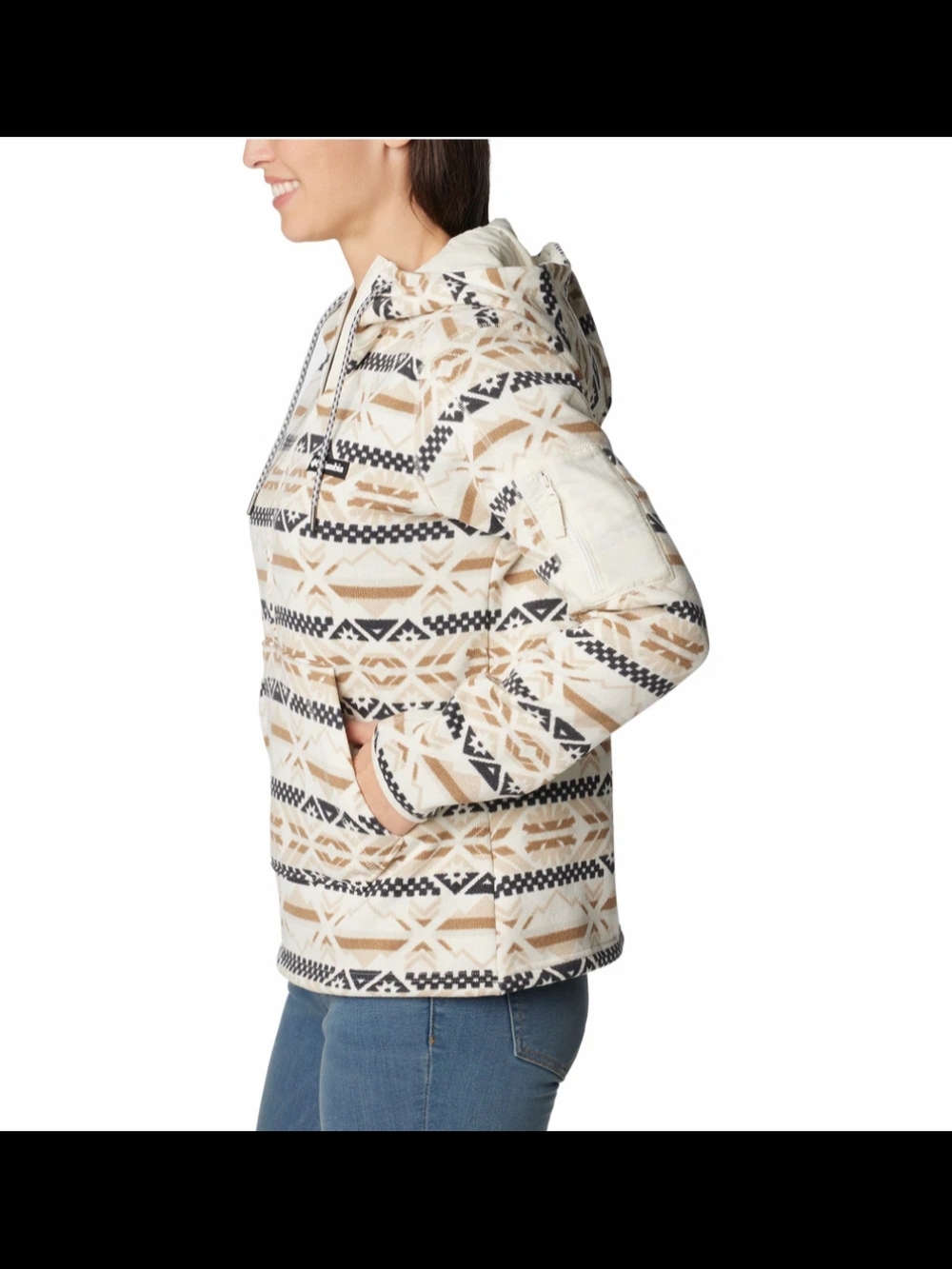 Columbia Women's Cream, Tan & Black Patterned Fleece Hoodie - Picture 2 of 11